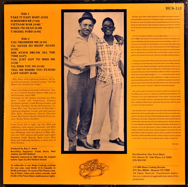 Billy Bizor Also Featuring Lightning Hopkins* : Blowing My Blues Away (LP, Album)