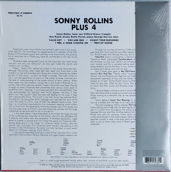 Sonny Rollins : Plus 4 (LP, Album, Mono, RE, 180)