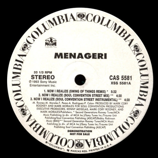 Menageri : Now I Realize (Remixes) (12", Promo)