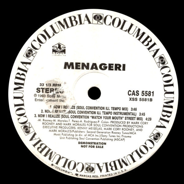 Menageri : Now I Realize (Remixes) (12", Promo)