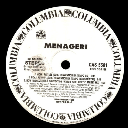 Menageri : Now I Realize (Remixes) (12", Promo)