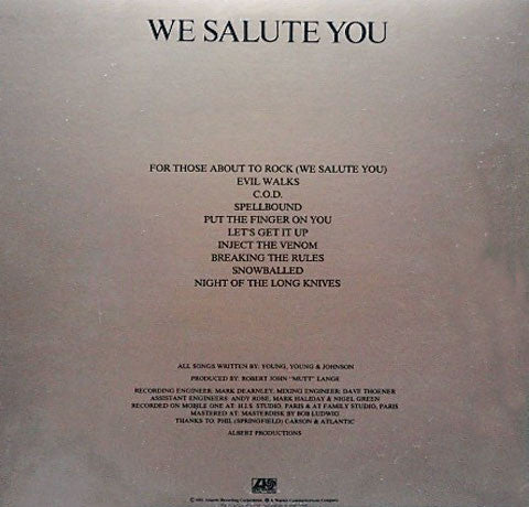 AC/DC : For Those About To Rock (We Salute You) (LP, Album, Gat)