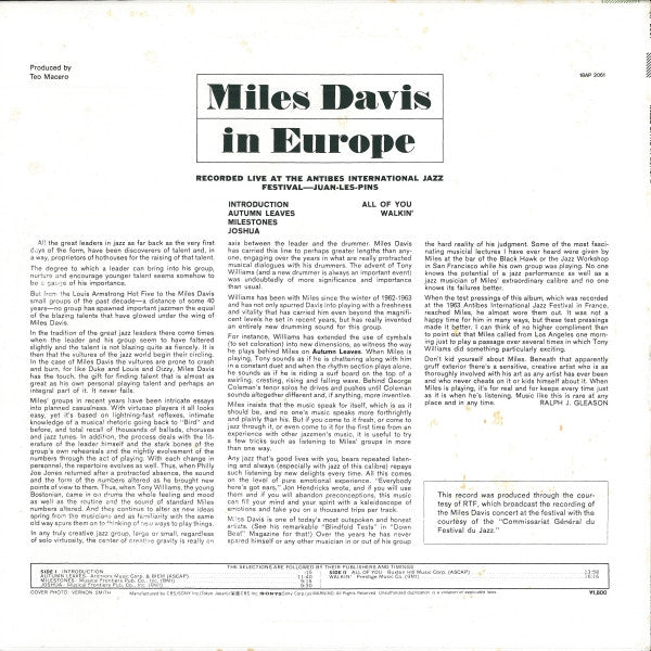 Miles Davis : Miles Davis In Europe (LP, Album, RE)