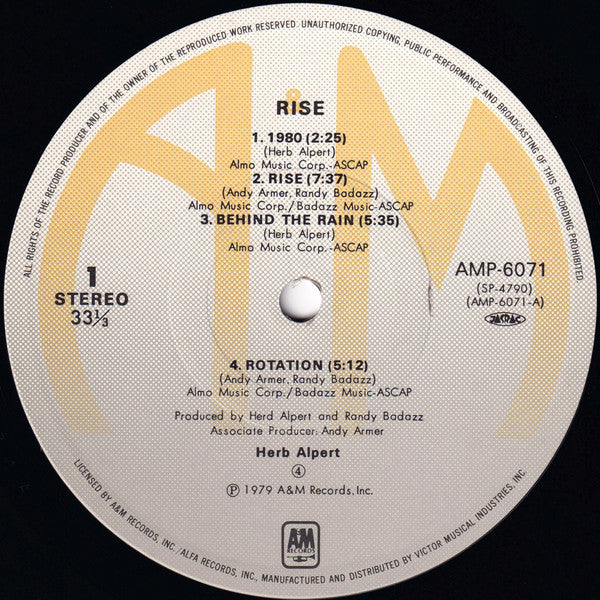 Herb Alpert : Rise (LP, Album)