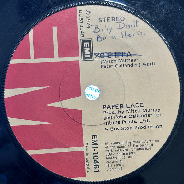 Paper Lace : Billy - Don't Be A Hero (7", M/Print)