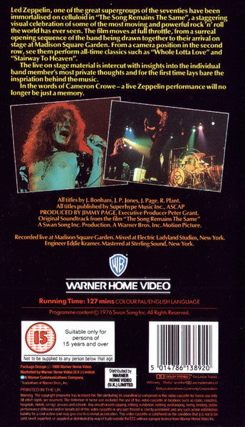 Led Zeppelin : The Song Remains The Same (VHS, PAL)