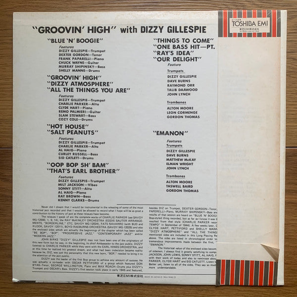 Dizzy Gillespie : Groovin' High (LP, Comp, Mono, RE)