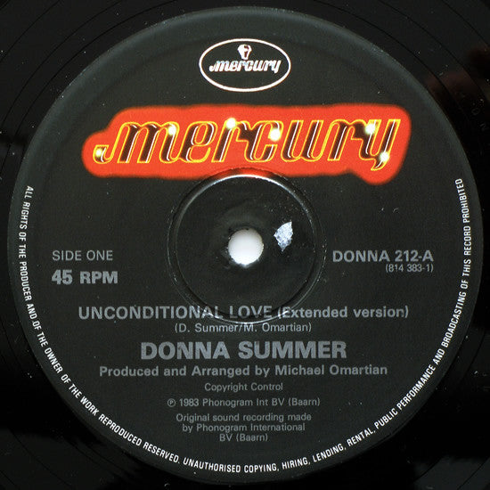 Donna Summer : Unconditional Love (Extended Version) (12", Single)
