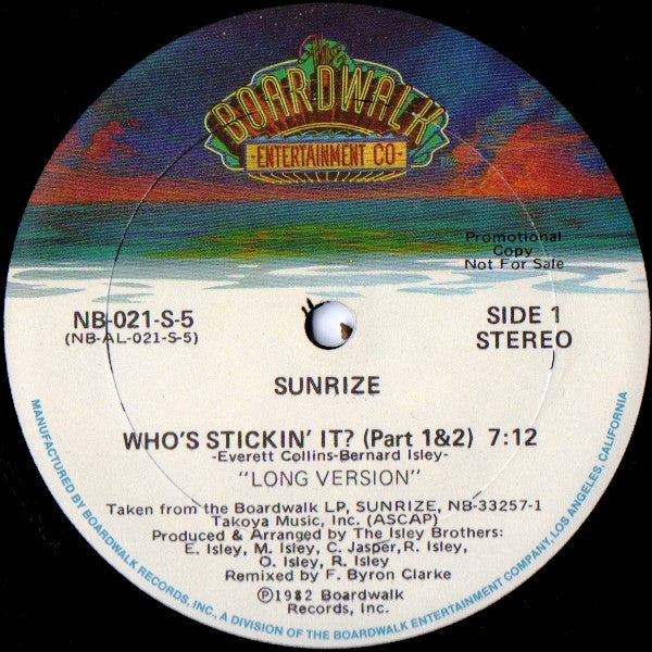 Sunrize (2) : Who's Stickin' It? (Part 1 & 2) (12", Promo)