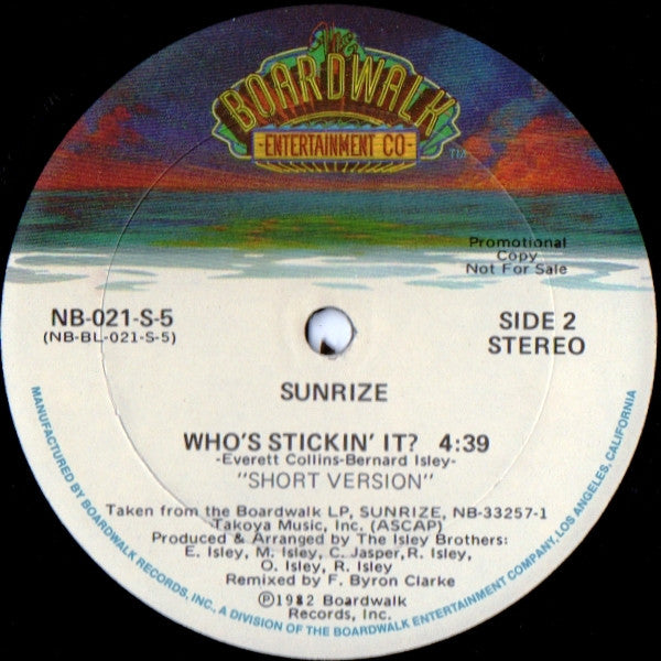 Sunrize (2) : Who's Stickin' It? (Part 1 & 2) (12", Promo)