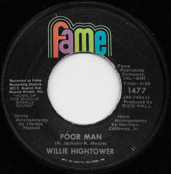 Willie Hightower : Back Road Into Town / Poor Man (7")