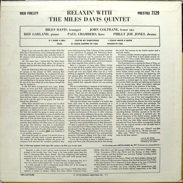 The Miles Davis Quintet : Relaxin' With The Miles Davis Quintet (LP, Album, Mono, RE)