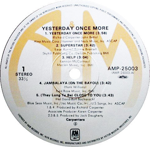 Carpenters : Carpenters Vol.1 - Yesterday Once More (LP, Comp)