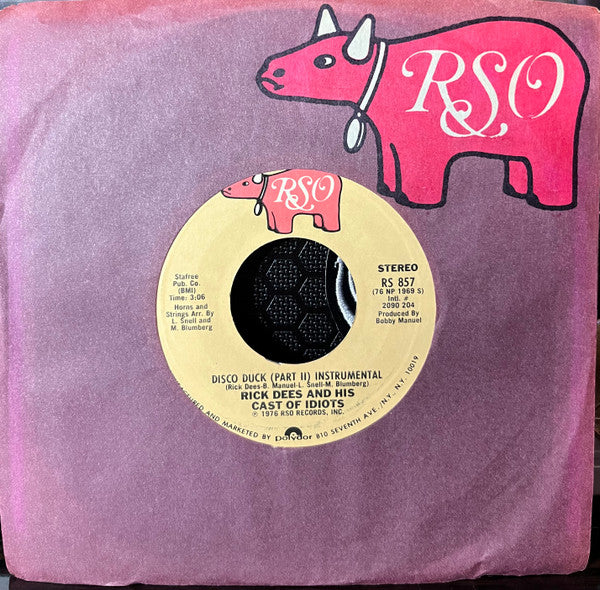 Rick Dees And His Cast Of Idiots* : Disco Duck (7", Single, Styrene, Pit)