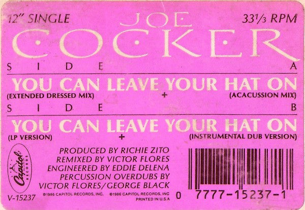Joe Cocker : You Can Leave Your Hat On (12", Maxi)