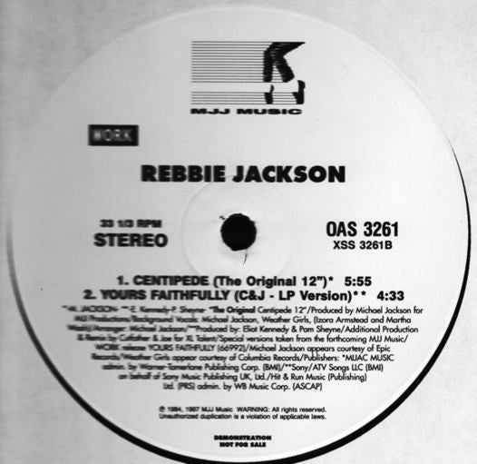 Rebbie Jackson : Yours Faithfully / Centipede (12", Promo)