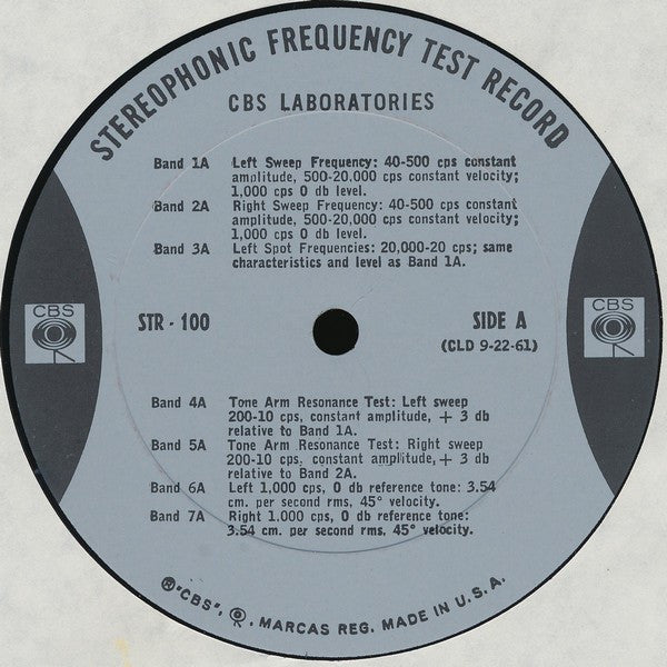 CBS Laboratories : Stereophonic Frequency Test Record (Issue 1) (LP, Gat)