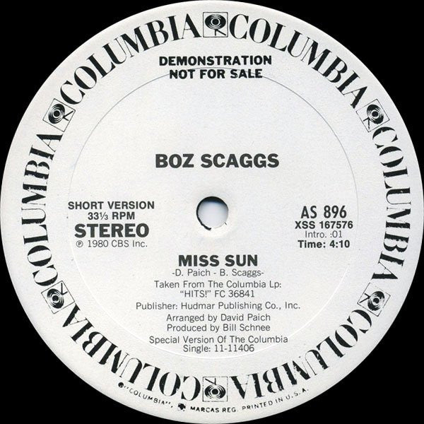 Boz Scaggs : Miss Sun (12", Promo)