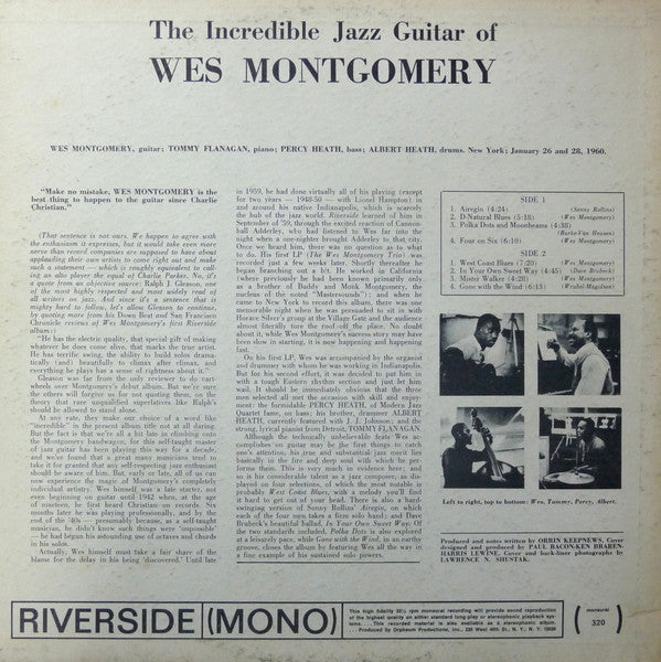 Wes Montgomery : The Incredible Jazz Guitar Of Wes Montgomery (LP, Album, RE)