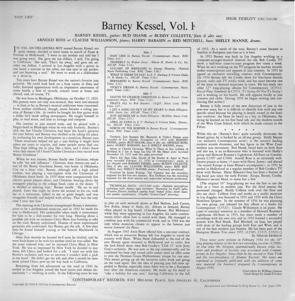 Barney Kessel : 'Easy Like' Barney Kessel Volume 1 (LP, Album, RE)