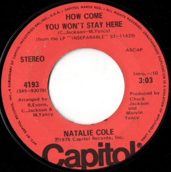 Natalie Cole : Inseparable (7", Single)