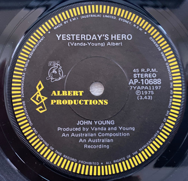 John Young* : Yesterday's Hero (7", Single)
