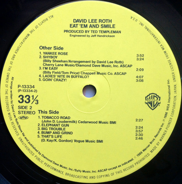 David Lee Roth = デイヴィッド・リー・ロス* : Eat 'Em And Smile = イート・エム・アンド・スマイル (LP, Album)