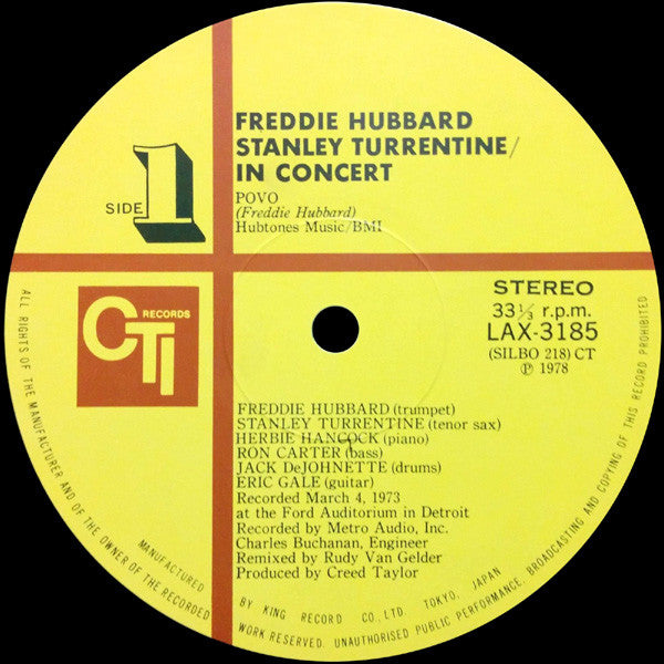 Freddie Hubbard / Stanley Turrentine : In Concert Volume One (LP, Album, Ltd, RE)