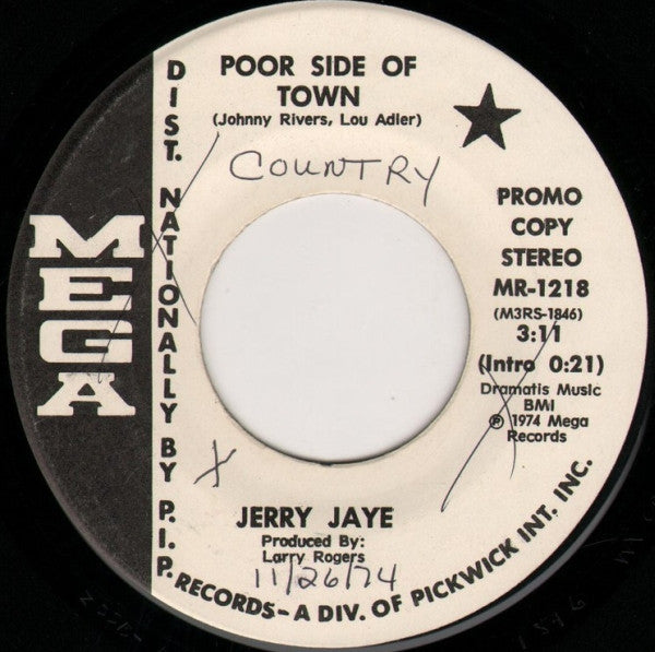 Jerry Jaye : Poor Side Of Town / Lay Down (7", Promo)