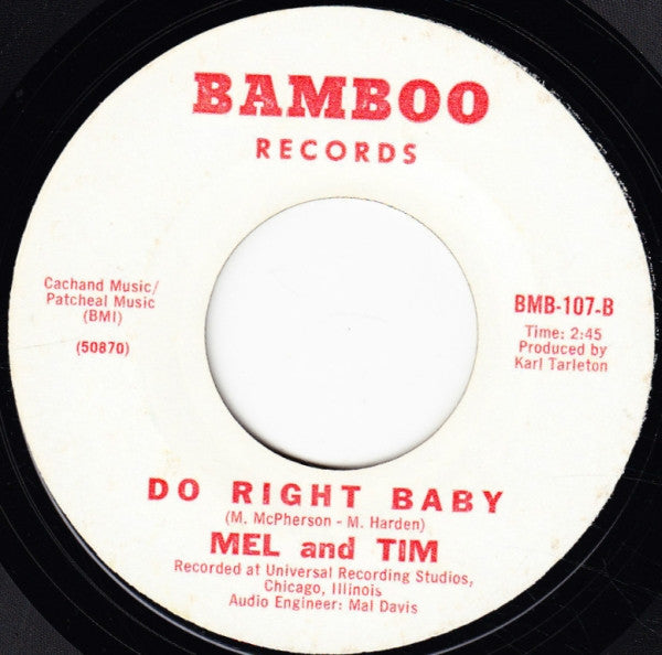 Mel And Tim* : Backfield In Motion / Do Right Baby (7", Single, Mon)