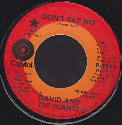 David And The Giants* : Don't Say No / Love 'Em And Leave 'Em (7", Single, Promo)