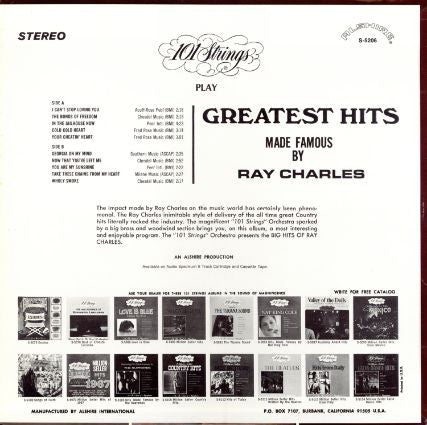 101 Strings : Greatest Hits Of Ray Charles (LP, Album)