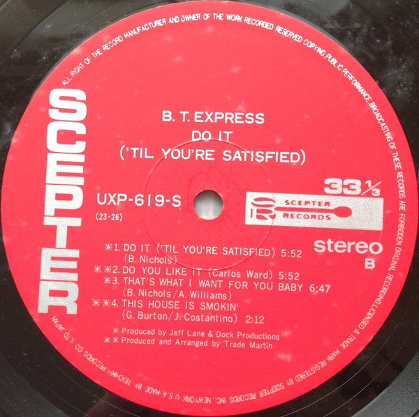 B.T. Express = B.T.エキスプレス* : Do It ('Til You're Satisfied) = ドゥー・イット (LP, Album)