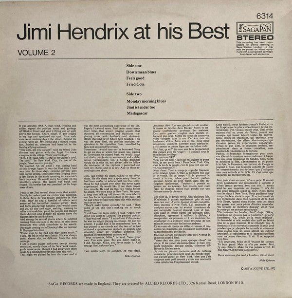 Jimi Hendrix : Jimi Hendrix At His Best (Volume 2) (LP)