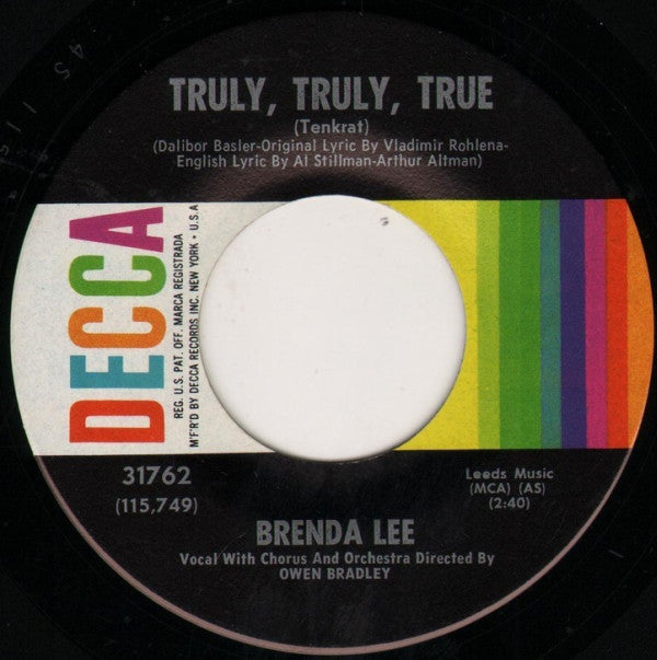 Brenda Lee : Truly, Truly, True / I Still Miss Someone (7", Single, Glo)