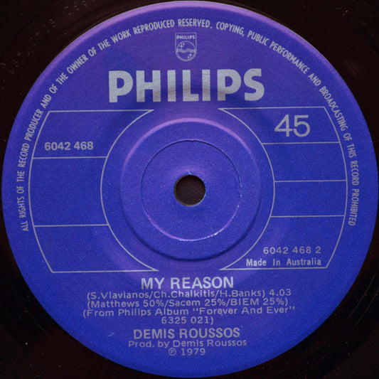Demis Roussos : My Friend The Wind / My Reason (7", Single)
