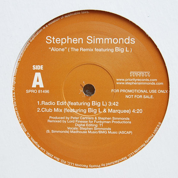 Stephen Simmonds : Alone (12", Promo)