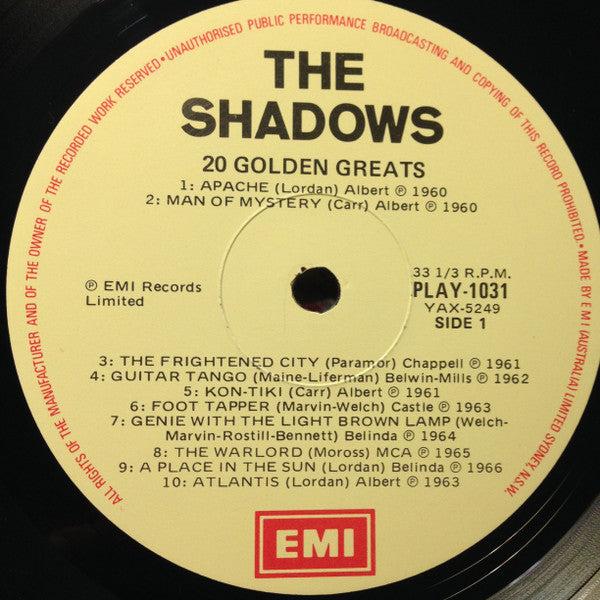 The Shadows : 20 Golden Greats (LP, Comp, RE)