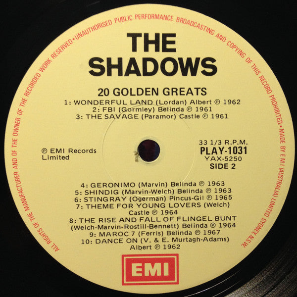 The Shadows : 20 Golden Greats (LP, Comp, RE)