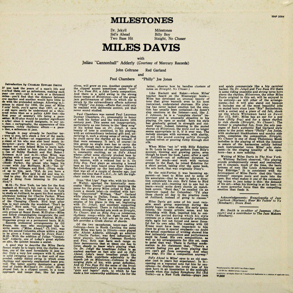 Miles Davis = マイルス・デイビス* : Milestones = マイルストーンズ (LP, Album, Mono, RE)