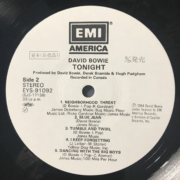 David Bowie : Tonight (LP, Album, Promo)