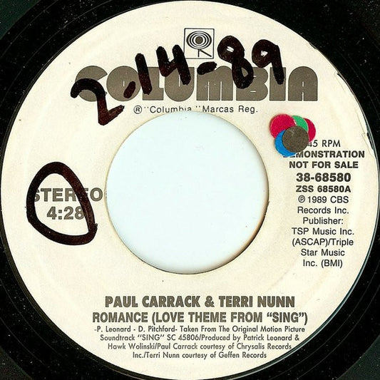 Paul Carrack & Terri Nunn : Romance (Love Theme From "Sing") (7", Promo)