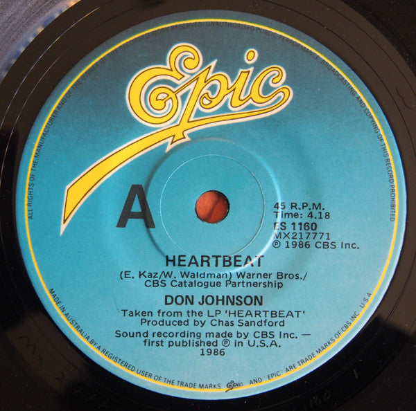Don Johnson : Heart Beat (7", Single)