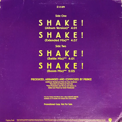 The Time : Shake! (12", Single, Promo)