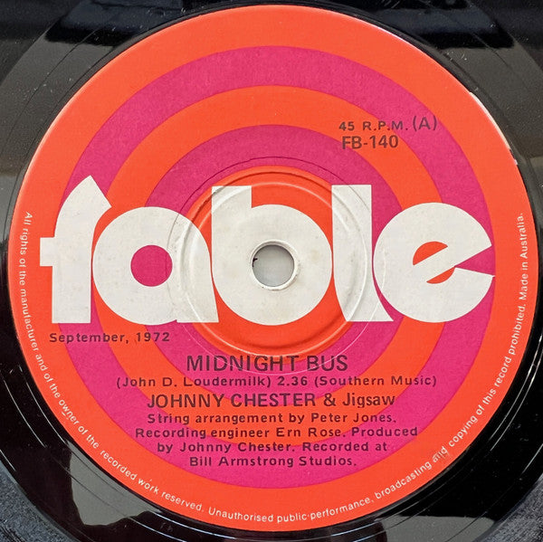 Johnny Chester & Jigsaw (17) : Midnight Bus (7", Single)