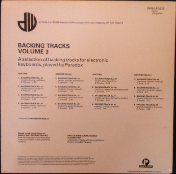 Paradox (20) : Backing Tracks Volume 3 (LP, Album)