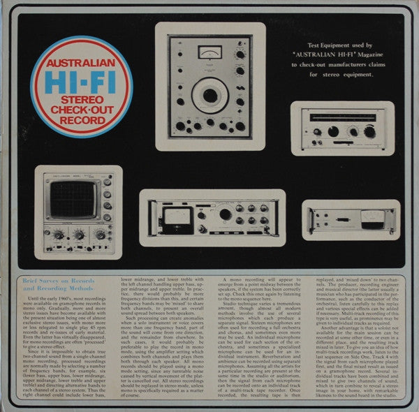 No Artist : Australian Hi-Fi Stereo Check-out Record (LP, Gat)