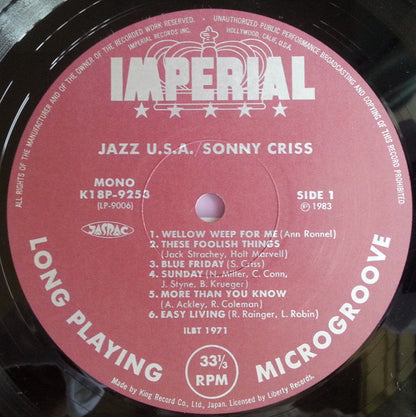 Sonny Criss : Jazz - U.S.A. (LP, Album, Mono, RE)