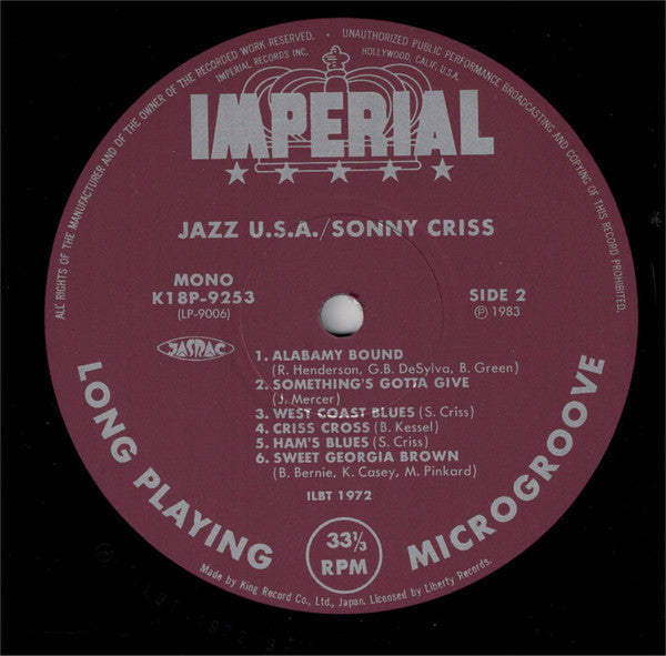 Sonny Criss : Jazz - U.S.A. (LP, Album, Mono, RE)