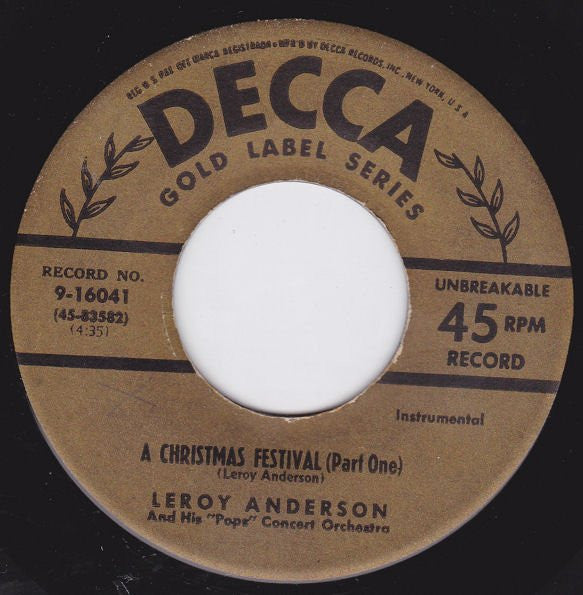 Leroy Anderson And His "Pops" Concert Orchestra : A Christmas Festival (7")